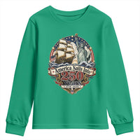 America Sails Into 250 Years Vintage Nautical Graphic Youth Sweatshirt Statue of Liberty Tall Ship 1776 to 2026 Semiquincentennial Patriotic