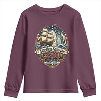 America Sails Into 250 Years Vintage Nautical Graphic Youth Sweatshirt Statue of Liberty Tall Ship 1776 to 2026 Semiquincentennial Patriotic