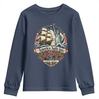 America Sails Into 250 Years Vintage Nautical Graphic Youth Sweatshirt Statue of Liberty Tall Ship 1776 to 2026 Semiquincentennial Patriotic