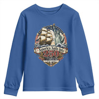 America Sails Into 250 Years Vintage Nautical Graphic Youth Sweatshirt Statue of Liberty Tall Ship 1776 to 2026 Semiquincentennial Patriotic
