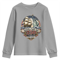 America Sails Into 250 Years Vintage Nautical Graphic Youth Sweatshirt Statue of Liberty Tall Ship 1776 to 2026 Semiquincentennial Patriotic