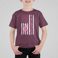 Nobody Fights Alone Pink Ribbon Flag T Shirt For Kid Breast Cancer Awareness Support - Wonder Print Shop