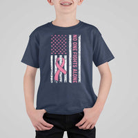 Nobody Fights Alone Pink Ribbon Flag T Shirt For Kid Breast Cancer Awareness Support - Wonder Print Shop
