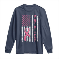 Nobody Fights Alone Pink Ribbon Flag Long Sleeve Shirt Breast Cancer Awareness Support - Wonder Print Shop