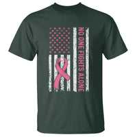Nobody Fights Alone Pink Ribbon Flag T Shirt Breast Cancer Awareness Support - Wonder Print Shop