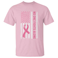 Nobody Fights Alone Pink Ribbon Flag T Shirt Breast Cancer Awareness Support - Wonder Print Shop