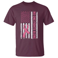 Nobody Fights Alone Pink Ribbon Flag T Shirt Breast Cancer Awareness Support - Wonder Print Shop