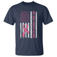 Nobody Fights Alone Pink Ribbon Flag T Shirt Breast Cancer Awareness Support - Wonder Print Shop
