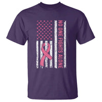 Nobody Fights Alone Pink Ribbon Flag T Shirt Breast Cancer Awareness Support - Wonder Print Shop