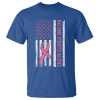 Nobody Fights Alone Pink Ribbon Flag T Shirt Breast Cancer Awareness Support - Wonder Print Shop