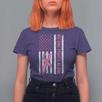 Nobody Fights Alone Pink Ribbon Flag T Shirt For Women Breast Cancer Awareness Support - Wonder Print Shop