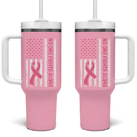 Nobody Fights Alone Pink Ribbon Flag Tumbler With Handle Breast Cancer Awareness Support - Wonder Print Shop