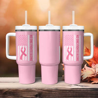 Nobody Fights Alone Pink Ribbon Flag Tumbler With Handle Breast Cancer Awareness Support - Wonder Print Shop