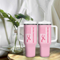 Nobody Fights Alone Pink Ribbon Flag Tumbler With Handle Breast Cancer Awareness Support - Wonder Print Shop