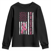 Nobody Fights Alone Pink Ribbon Flag Youth Sweatshirt Breast Cancer Awareness Support - Wonder Print Shop