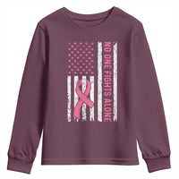 Nobody Fights Alone Pink Ribbon Flag Youth Sweatshirt Breast Cancer Awareness Support - Wonder Print Shop