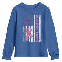 Nobody Fights Alone Pink Ribbon Flag Youth Sweatshirt Breast Cancer Awareness Support - Wonder Print Shop
