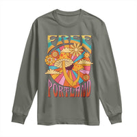 Retro Free Portland Patriotic Long Sleeve Shirt Oregon Freedom Trippy 70s Mushroom Graphic - Wonder Print Shop