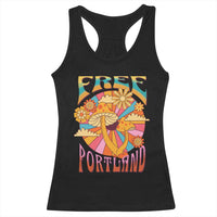 Retro Free Portland Patriotic Racerback Tank Top Oregon Freedom Trippy 70s Mushroom Graphic - Wonder Print Shop