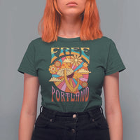 Retro Free Portland Patriotic T Shirt For Women Oregon Freedom Trippy 70s Mushroom Graphic - Wonder Print Shop
