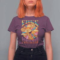 Retro Free Portland Patriotic T Shirt For Women Oregon Freedom Trippy 70s Mushroom Graphic - Wonder Print Shop