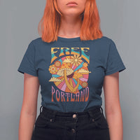 Retro Free Portland Patriotic T Shirt For Women Oregon Freedom Trippy 70s Mushroom Graphic - Wonder Print Shop