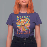 Retro Free Portland Patriotic T Shirt For Women Oregon Freedom Trippy 70s Mushroom Graphic - Wonder Print Shop