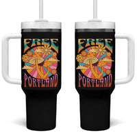 Retro Free Portland Patriotic Tumbler With Handle Oregon Freedom Trippy 70s Mushroom Graphic - Wonder Print Shop