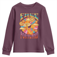 Retro Free Portland Patriotic Youth Sweatshirt Oregon Freedom Trippy 70s Mushroom Graphic - Wonder Print Shop