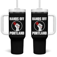 Hands Off Portland Tumbler With Handle Rose Fist Oregon Freedom Fighter - Wonder Print Shop