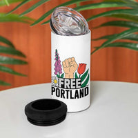 Free Portland Raised Fist 4 in 1 Can Cooler Tumbler Patriotic Oregon Freedom Floral Justice - Wonder Print Shop