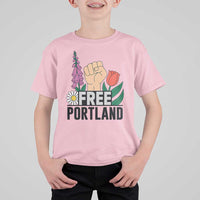 Free Portland Raised Fist T Shirt For Kid Patriotic Oregon Freedom Floral Justice - Wonder Print Shop