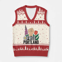 Free Portland Raised Fist V-Neck Knit Sweater Vest Patriotic Oregon Freedom Floral Justice - Wonder Print Shop