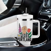 Free Portland Raised Fist Tumbler With Handle Patriotic Oregon Freedom Floral Justice - Wonder Print Shop
