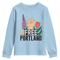 Free Portland Raised Fist Youth Sweatshirt Patriotic Oregon Freedom Floral Justice - Wonder Print Shop