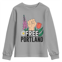 Free Portland Raised Fist Youth Sweatshirt Patriotic Oregon Freedom Floral Justice - Wonder Print Shop