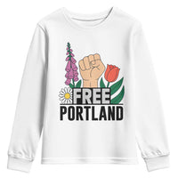 Free Portland Raised Fist Youth Sweatshirt Patriotic Oregon Freedom Floral Justice - Wonder Print Shop