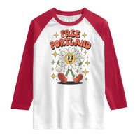 Retro Daisy Free Portland Raglan Shirt Oregon Freedom Fighter Flower Groovy Graphic - Wonder Print Shop