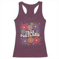 Retro Groovy Free Portland Racerback Tank Top Oregon Freedom Fighter Peaceful Hippie 70s Style - Wonder Print Shop