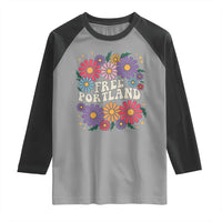 Retro Groovy Free Portland Raglan Shirt Oregon Freedom Fighter Peaceful Hippie 70s Style - Wonder Print Shop