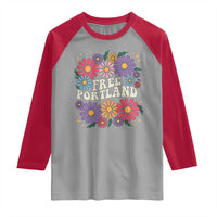 Retro Groovy Free Portland Raglan Shirt Oregon Freedom Fighter Peaceful Hippie 70s Style - Wonder Print Shop