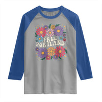 Retro Groovy Free Portland Raglan Shirt Oregon Freedom Fighter Peaceful Hippie 70s Style - Wonder Print Shop