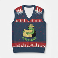 Portland Frog Resist V-Neck Knit Sweater Vest Oregon Map Vintage Graphic - Wonder Print Shop