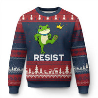 Resist Frog Kicking Crown Ugly Christmas Sweater Funny No Kings In America Free Portland - Wonder Print Shop
