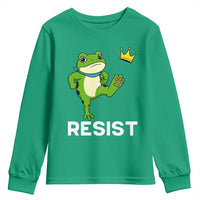 Resist Frog Kicking Crown Youth Sweatshirt Funny No Kings In America Free Portland - Wonder Print Shop