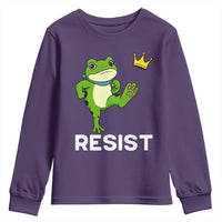 Resist Frog Kicking Crown Youth Sweatshirt Funny No Kings In America Free Portland - Wonder Print Shop