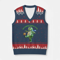 No Kings Since 1776 Frog V-Neck Knit Sweater Vest Funny Inflatable Frog Meme Protest Portland - Wonder Print Shop