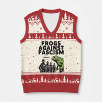Frogs Against Fascism V-Neck Knit Sweater Vest Resist 2025 Free Portland Protest - Wonder Print Shop