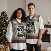 Frogs Against Fascism V-Neck Knit Sweater Vest Resist 2025 Free Portland Protest - Wonder Print Shop