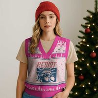 Liberty Resist V-Neck Knit Sweater Vest Feminist Bubblegum Statue of Liberty Retro Graphic - Wonder Print Shop
